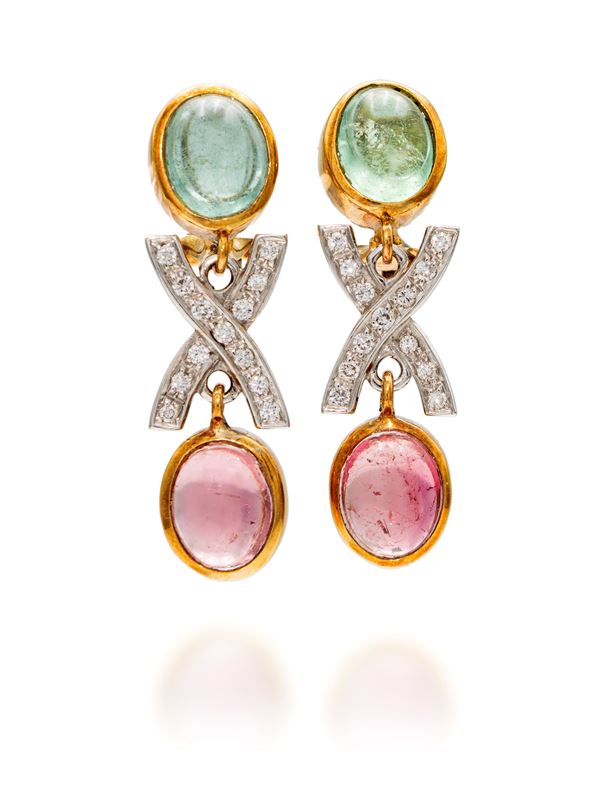 Coppia di orecchini tormaline e brillanti