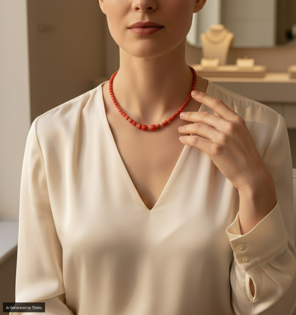 Collana in oro giallo 750/000 e corallo rosso
