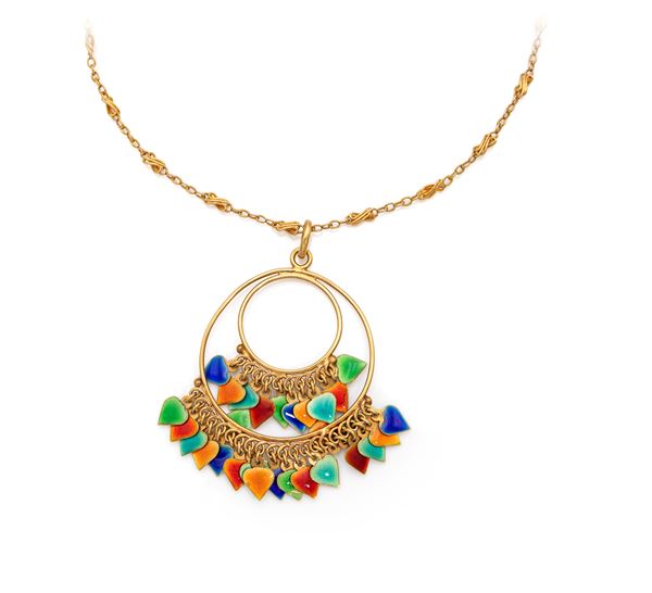 Laccio con pendente in oro e smalti