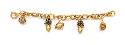 Bracciale con charms in oro giallo 750/000 e pietre, lunghezza cm 19,5