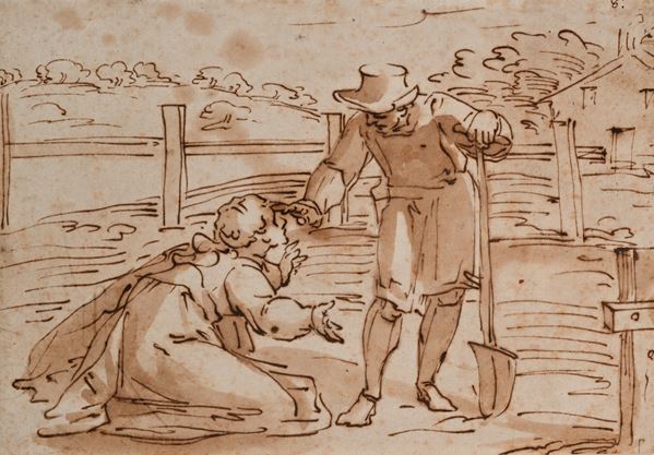 Luca Cambiaso : Cristo che appare alla Maddalena  - China e inchiostro acquerellato su carta - Asta Works on paper dal XVI al XIX secolo - Casa d'Aste Arcadia