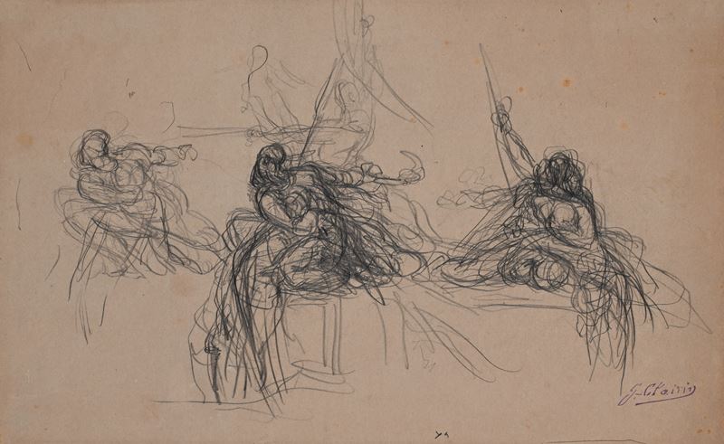 Georges Clairin - Studio di figure, matita su carta