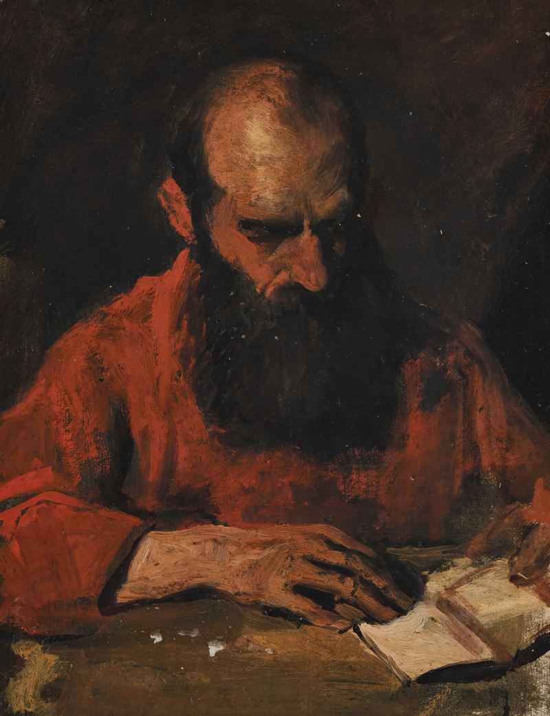 Scuola Italiana del XIX Secolo - Studio di Uomo mentre legge, olio su carta