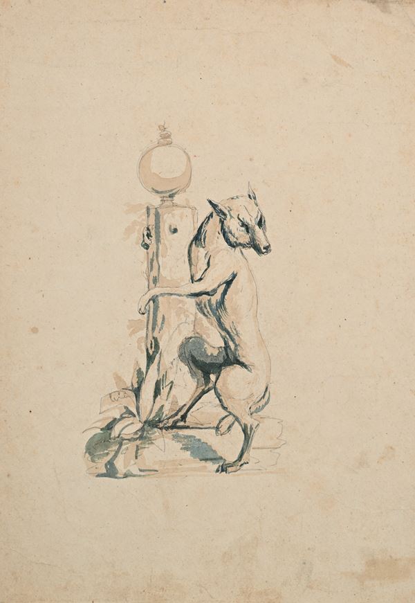 Scuola Italiana del XIX secolo : Studio di volpe  - Inchiostro acquerellato su carta - Asta Works on paper dal XVI al XIX secolo - Casa d'Aste Arcadia