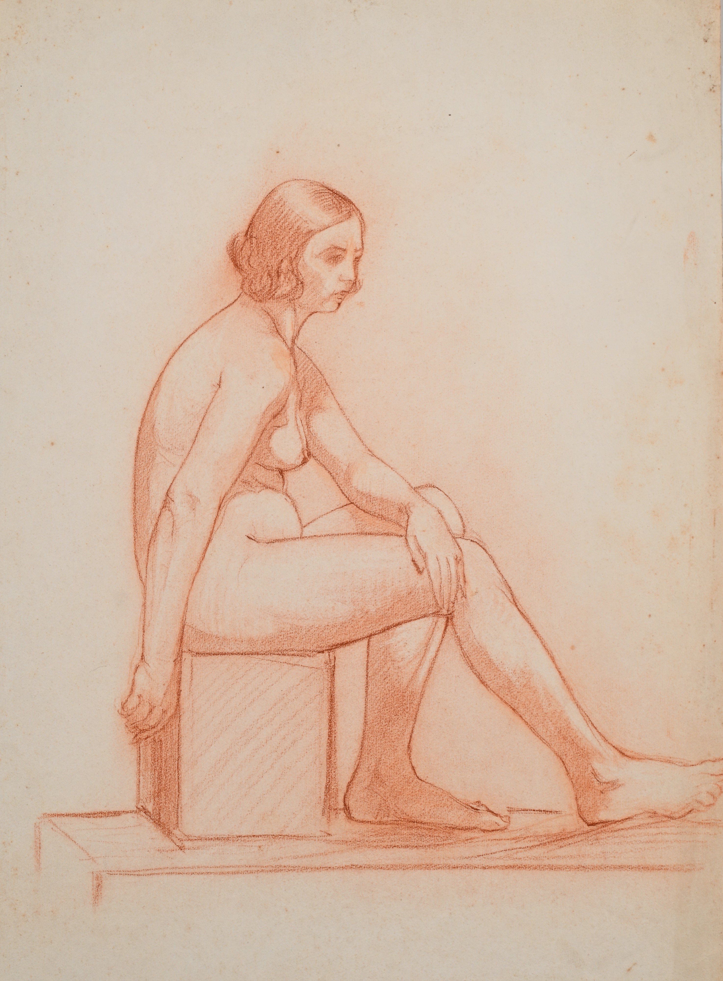 Scuola Italiana del XIX Secolo - Cinque studi di nudo accademico maschili e femminili, matite su ...