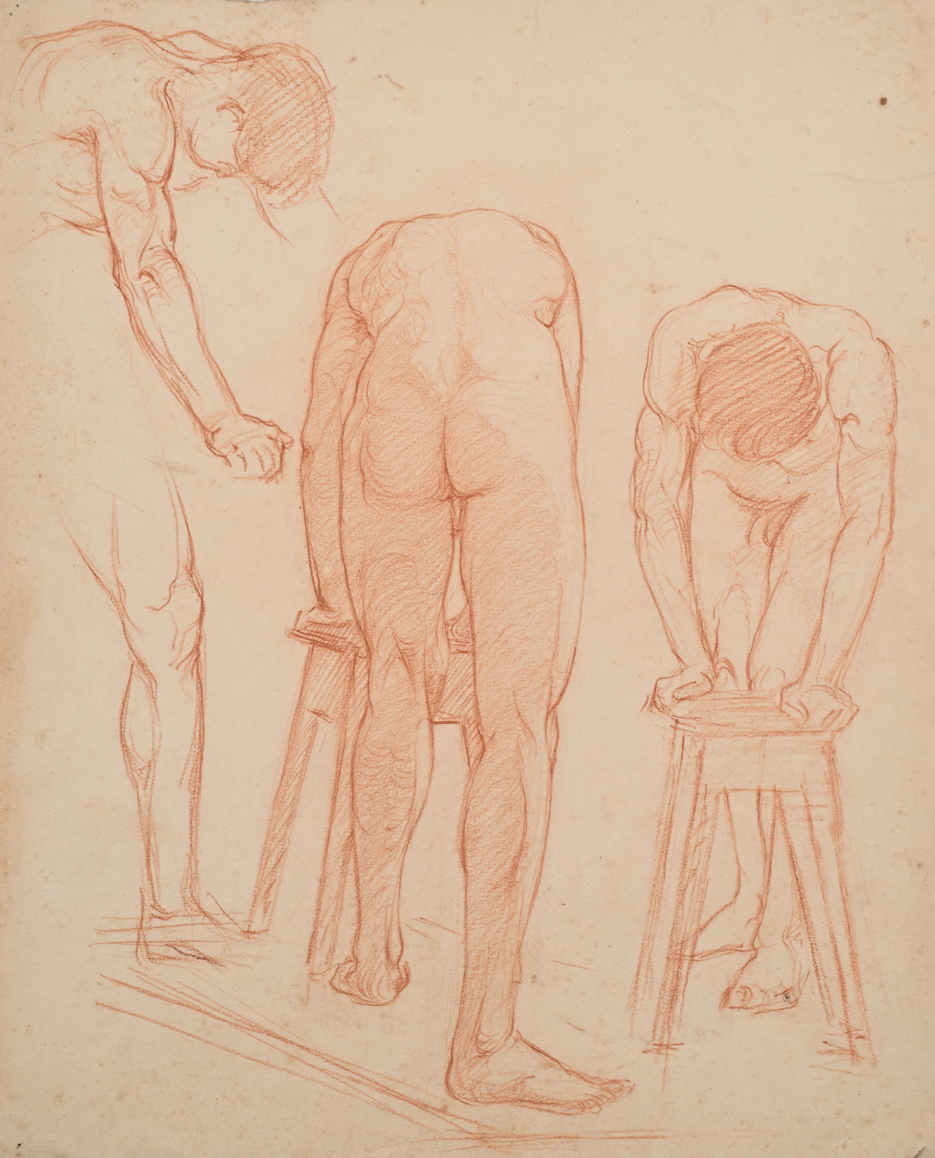 Scuola Italiana del XIX Secolo - Cinque studi di nudo accademico maschili e femminili, matite su ...