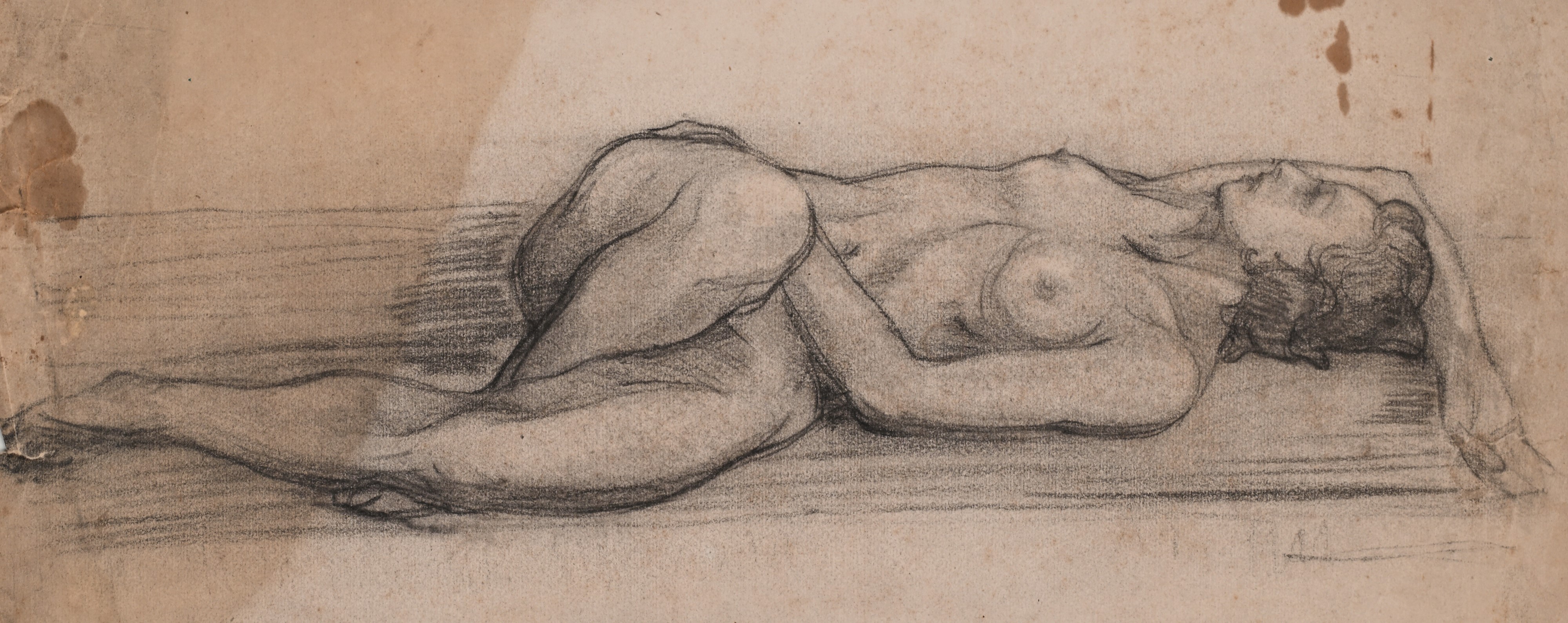 Scuola Italiana del XIX Secolo - Cinque studi di nudo accademico maschili e femminili, matite su ...