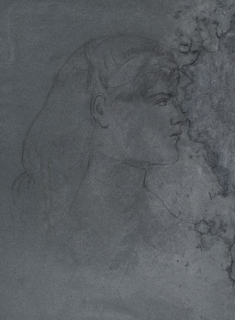 Giovanni (nino) Costa - Studio di profilo di donna, matita su carta azzurra
