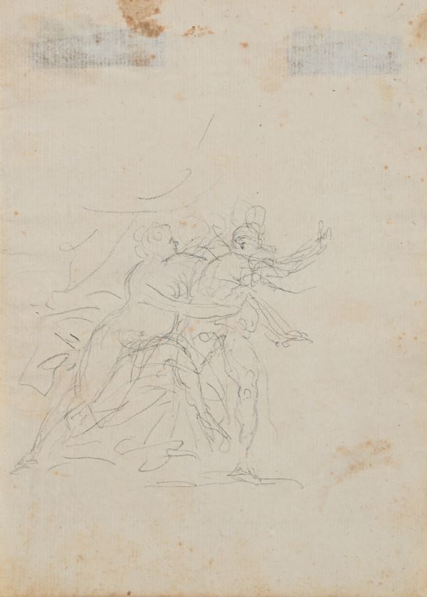 Scuola Romana del XVIII secolo : Studio per Giuseppe tentato dalla moglie di Putifarre  - Pietra nera su carta - Asta Works on paper dal XVI al XIX secolo - Casa d'Aste Arcadia