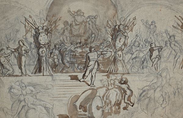 Recto: Studio di scena mitologica - Verso: Studio di composizione