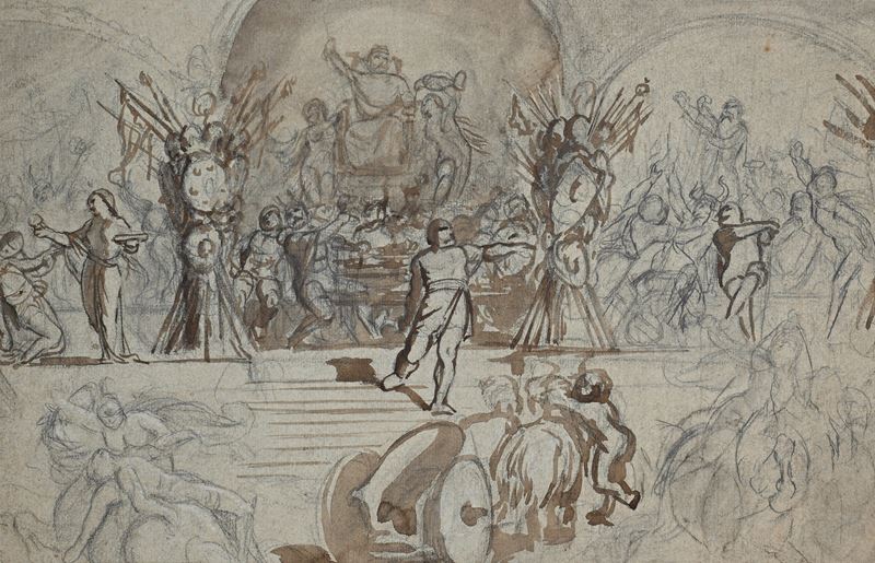 Recto: Studio di scena mitologica - Verso: Studio di composizione