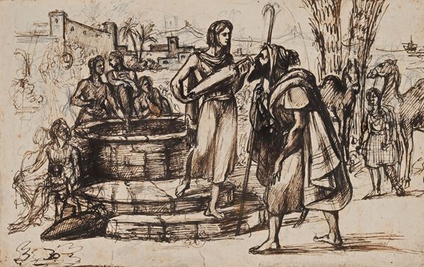 Recto: Studio per Rebecca al pozzo - Verso: Studio di gamba