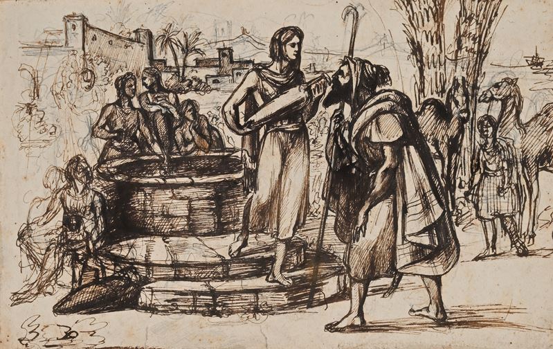 Recto: Studio per Rebecca al pozzo - Verso: Studio di gamba