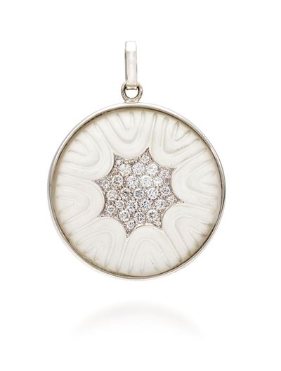 Pendente in oro bianco 750/000 con cristallo di rocca e brillanti