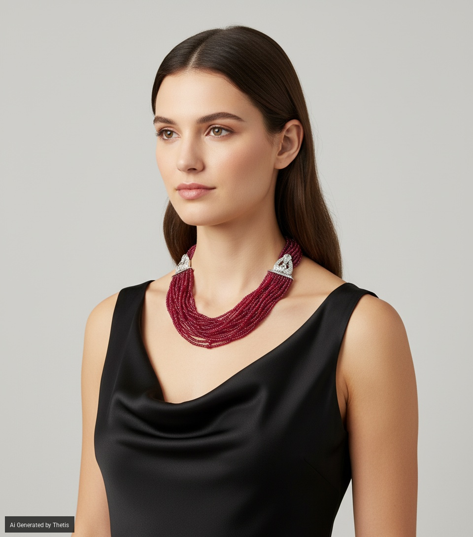 Collana in oro, rubini e brillanti