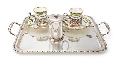 Servizio da caffè tète à tète in argento e porcellana, Inghilterra, inizio XX secolo