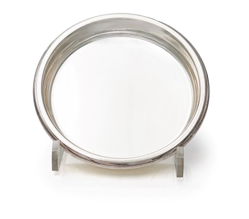 Sottobottiglia circolare in argento, dimensioni 2x14 cm, peso 90 gr