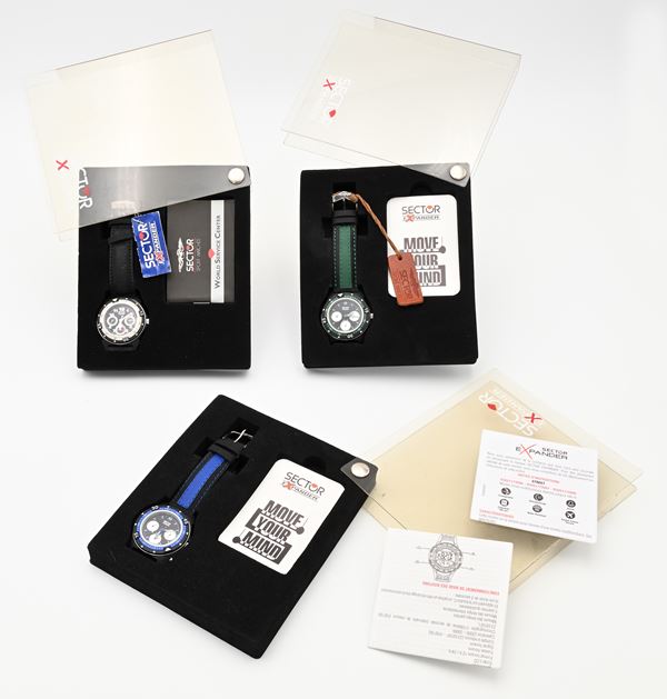 Sector Expander - 3 Orologi da polso Cronografo al quarzo da uomo in plastica e acciaio con cinturino in tela e fibbia in metallo originali