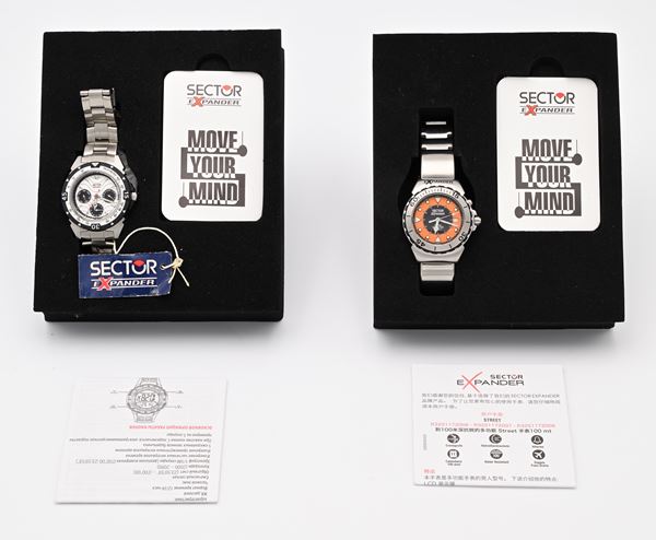 Sector Expander - 2 Orologi da polso al quarzo da uomo: Cronografo e Sub con datario in plastica e acciaio con cinturino in acciaio originale