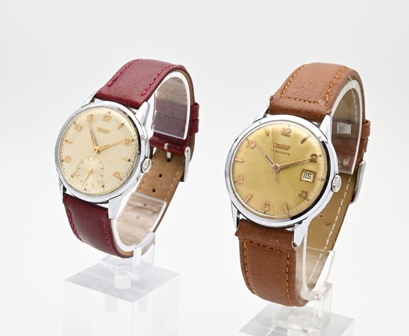 Tissot - 2 Orologi da polso a carica meccanica da uomo in metallo cromato con fondello in acciaio...