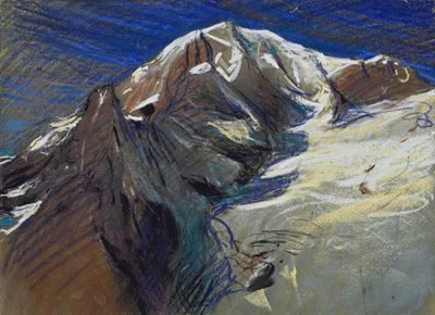 Il ghiacciaio Brenva, pastelli su cartoncino verdastro