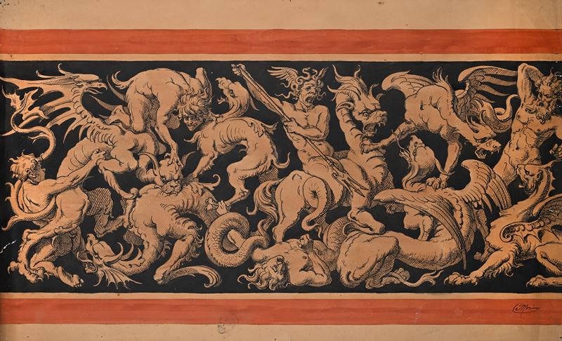 Cleomene Marini - Studio di grottesca, china e tempera su cartoncino