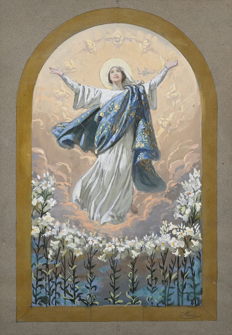 Cleomene Marini - Studio per Assunzione della Vergine, tempera su carta