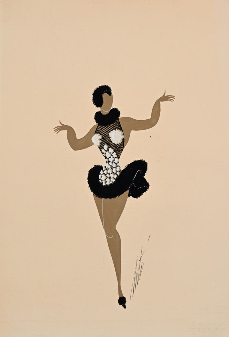 Romain De Tirtoff - Studio di donna, tempera su cartoncino
