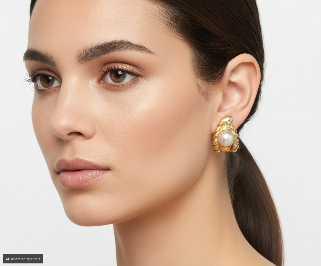 Webb, coppia di orecchini in oro e perle mabè