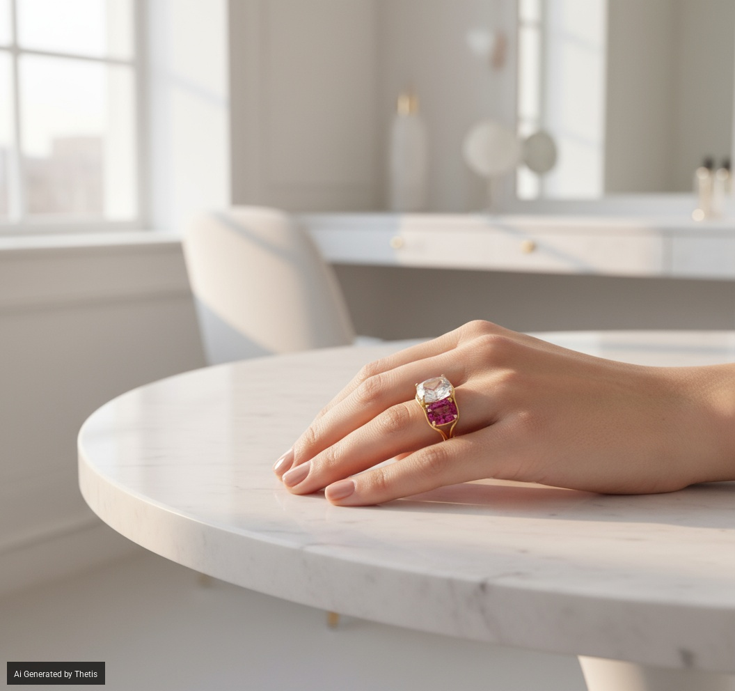 Verdura, anello in oro, quarzo e tormaline rosa