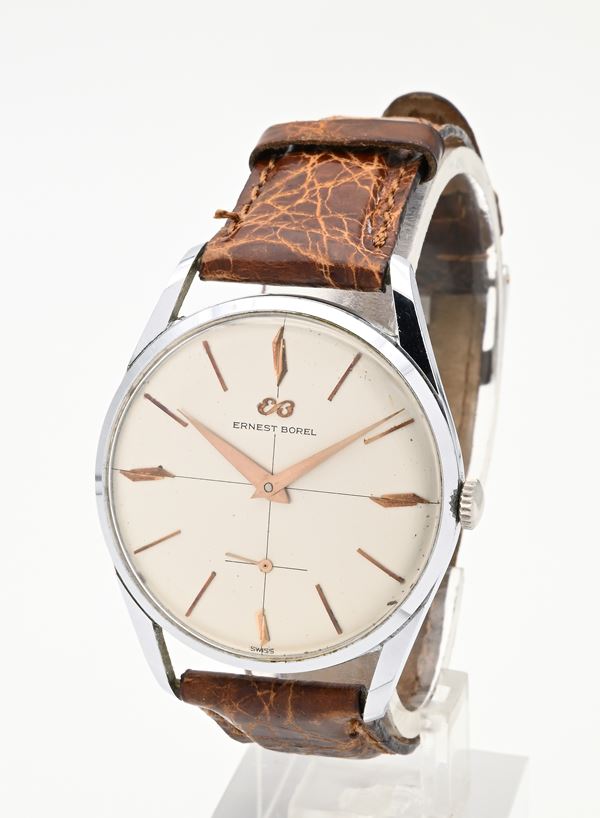 Ernest Borel 404046S (Cal. AS 1560 firmato Borel) - Orologio da polso a carica meccanica da uomo in metallo cromato con fondello in acciaio