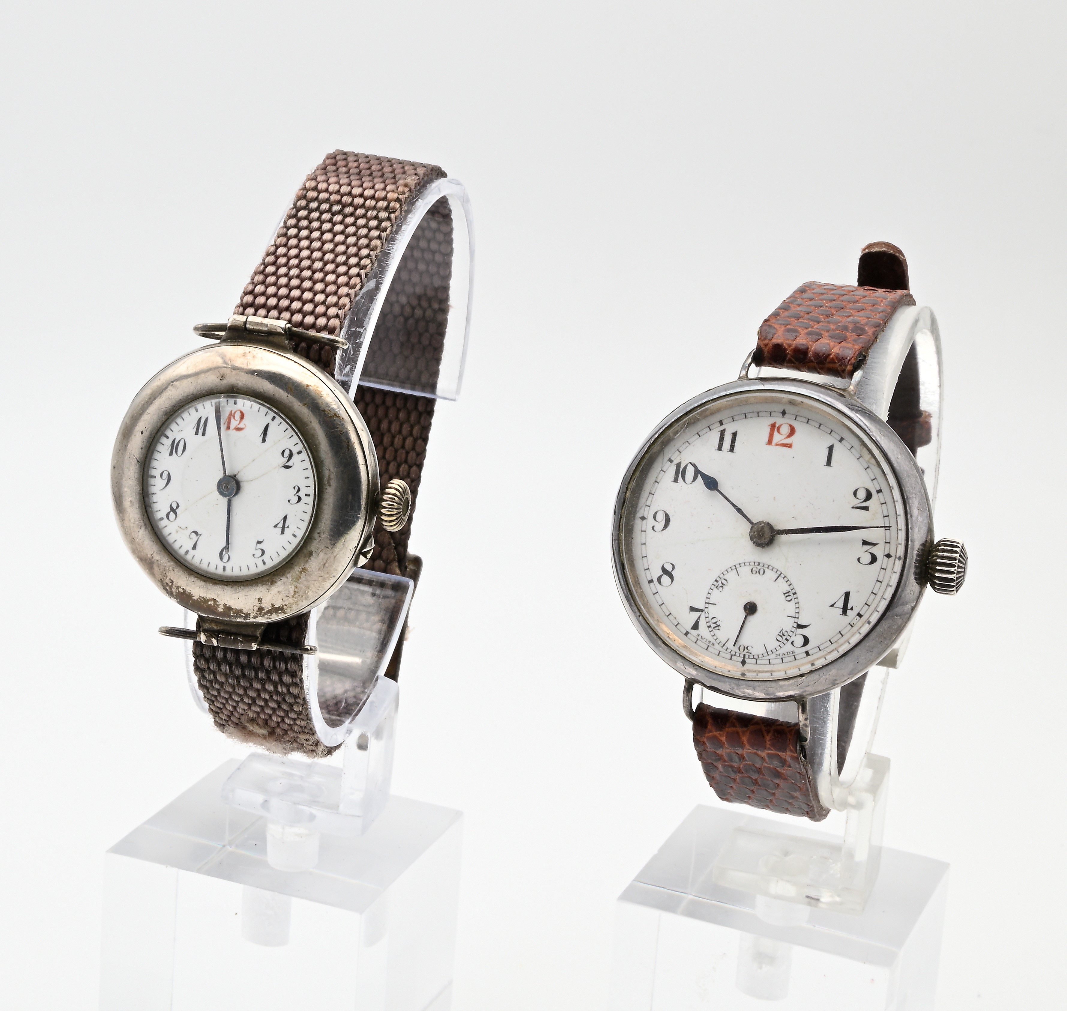 2 Orologi Militari Anni '20 con Meccanismi Svizzeri a Carica Manuale e Casse in Argento (925/000 ...
