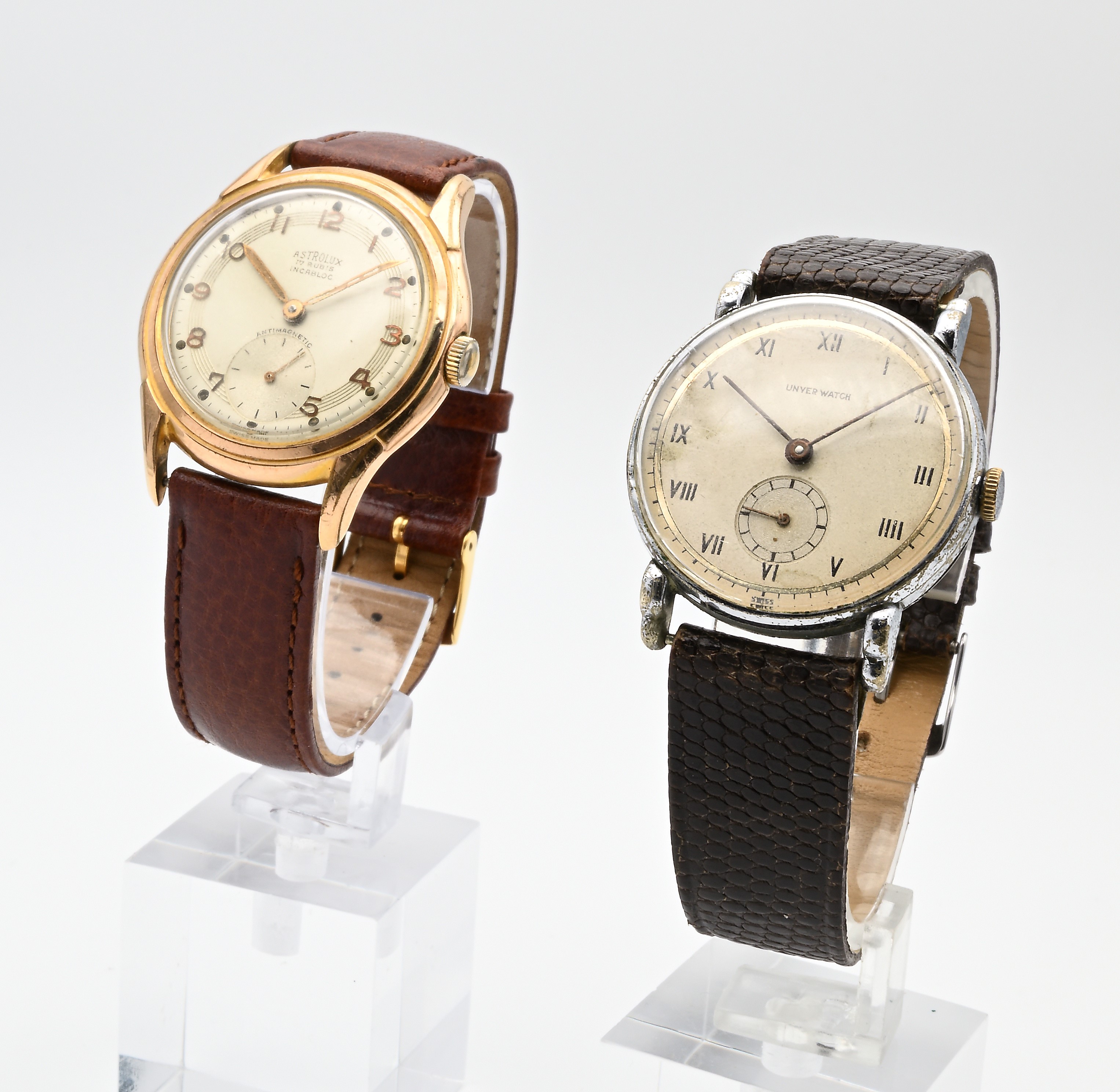 2 Orologi da Polso a Carica Meccanica da Uomo: Astrolux in Metallo Placcato in Oro Giallo con Fon...