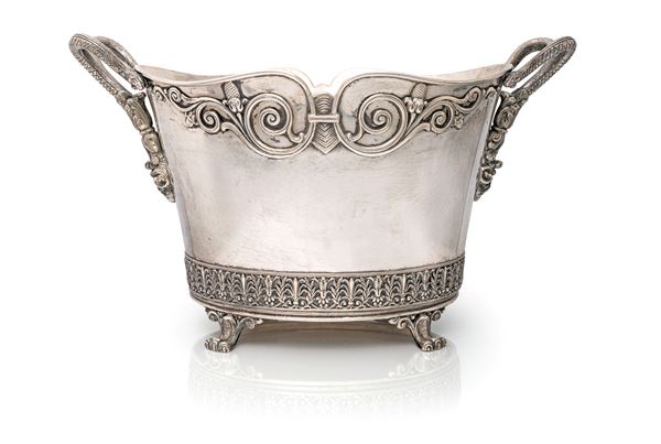 Rinfrescabottiglie biansato in argento 800/000