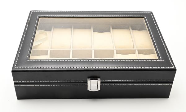 Cassetta porta orologi in pelle con 12 scomparti ed Interno in panno