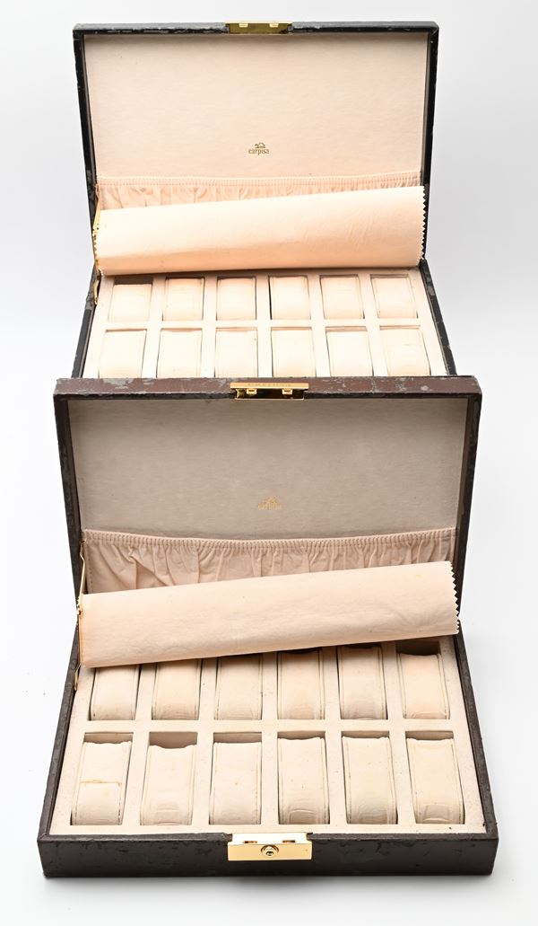 Carpisa - 2 Box porta orologi in pelle con 12 scomparti ed Interno in panno
