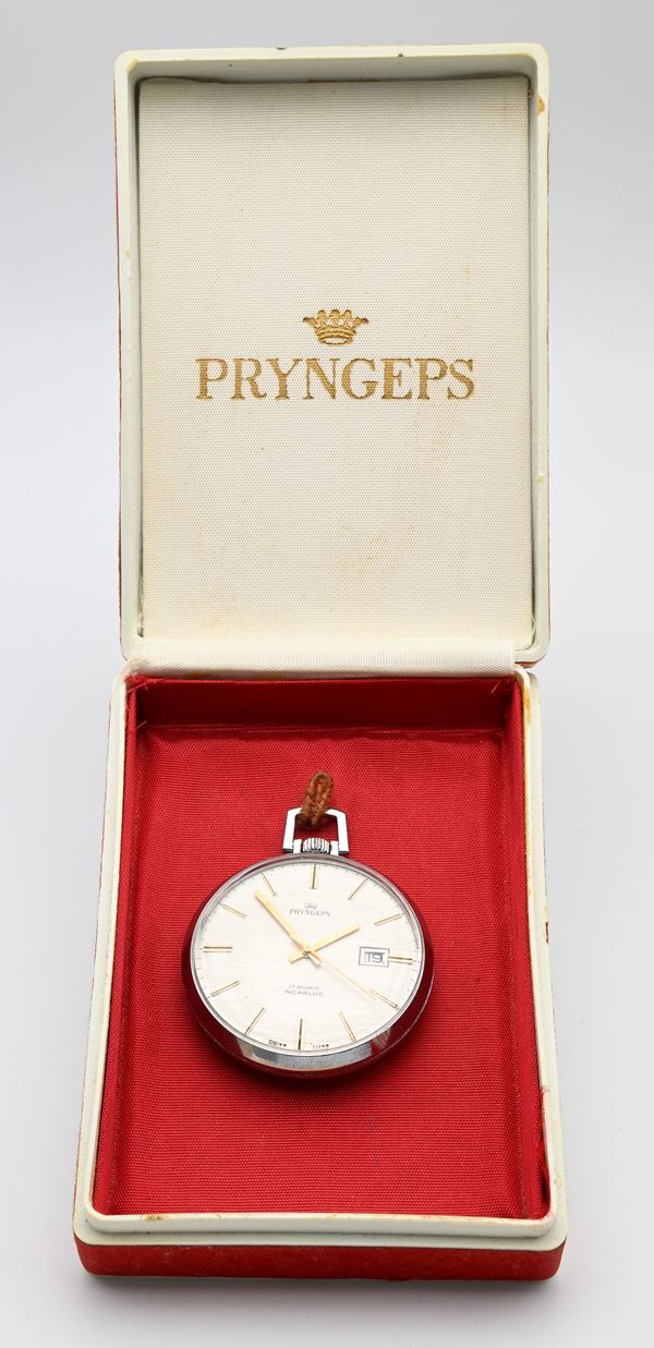 Pringeps Incabloc 17 Rubis- Orologio da tasca a carica manuale con datario in acciaio