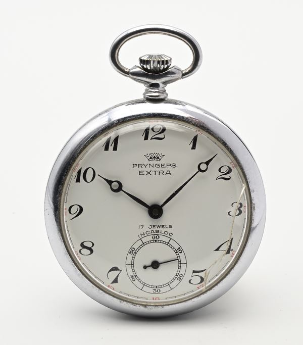 Pryngeps Extra (Cal. Unitas 6497) - Orologio da tasca remontoir in metallo cromato