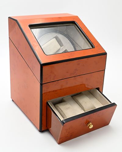 Scatola del Tempo Carica Orologi Automatici Watch Winder 2 Orologi + 2 Supporti in Legno. con Rot...