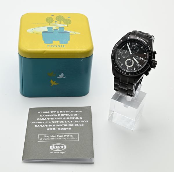 Fossil  CH-2601 741012 - Orologio da polso al quarzo Cronografo con datario da uomo in acciaio brunito con bracciale in acciaio brunito originale