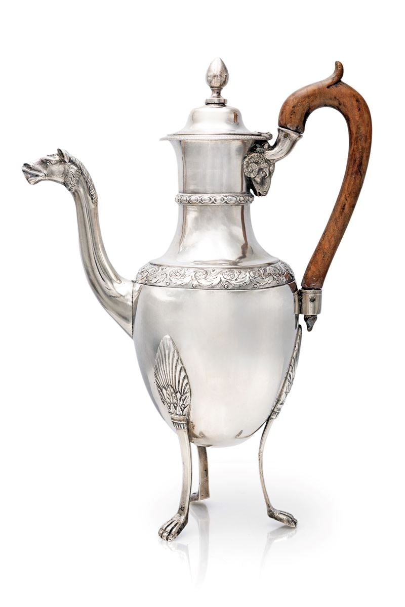 Caffettiera in argento 833/000, Napoli, 1830 ca. saggiatore Paolo di Blasio
