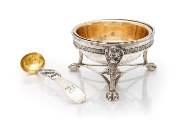 Saliera in argento 834/000 e cucchiaino, Napoli 1824/1832, argentiere Salvatore Salitti