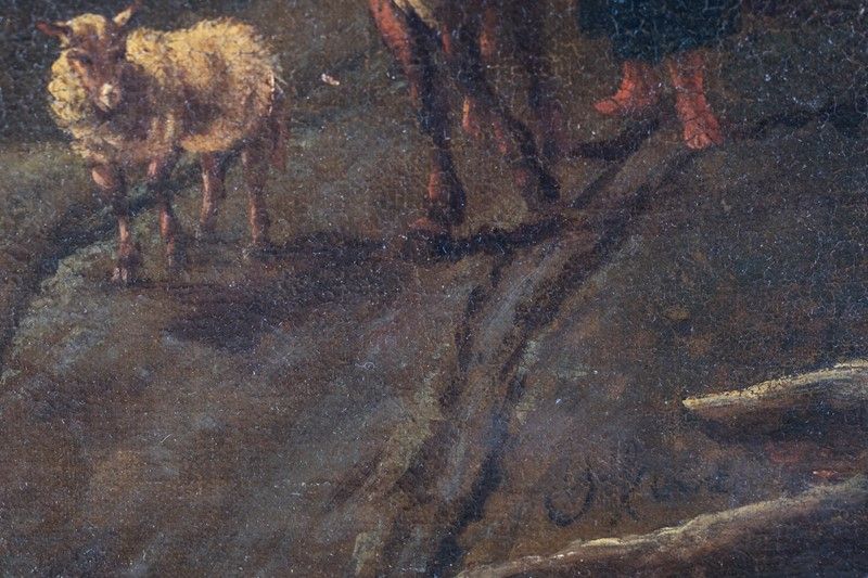 Scuola Olandese. XVII-XVIII Secolo - Paesaggio Fluviale con Pastori