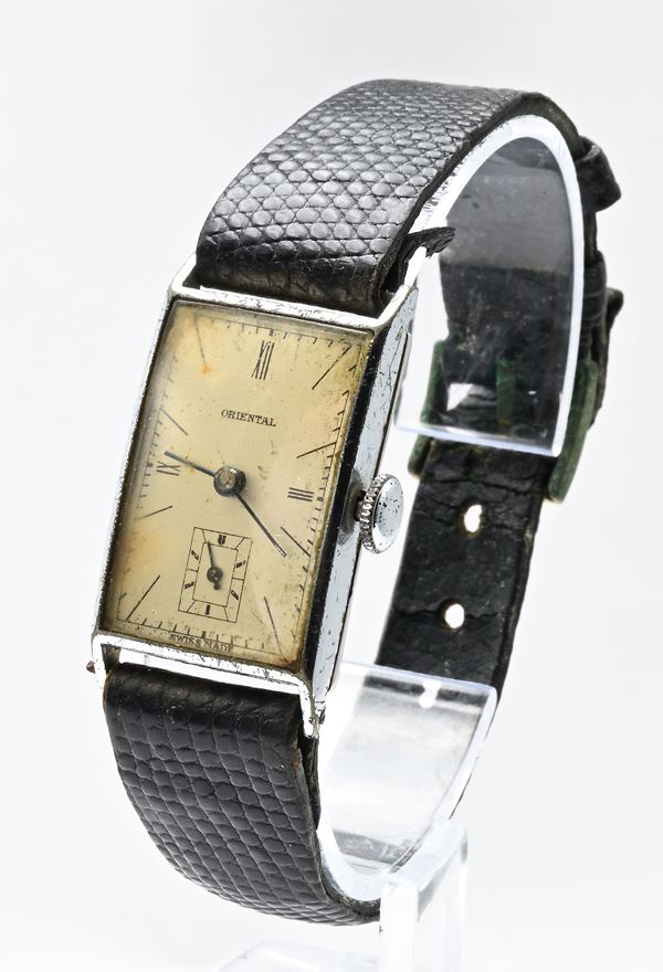 Oriental - Orologio svizzero da polso a carica manuale da uomo in metallo cromato con fondello in acciaio