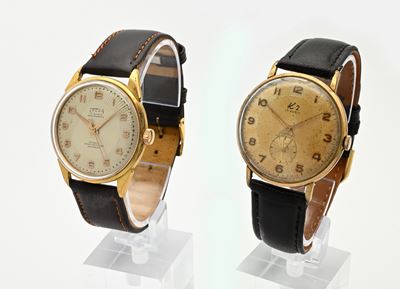 2 Orologi da Polso a Carica Meccanica da Uomo in Metallo Cromato Placcato in Oro Giallo 10m con F...