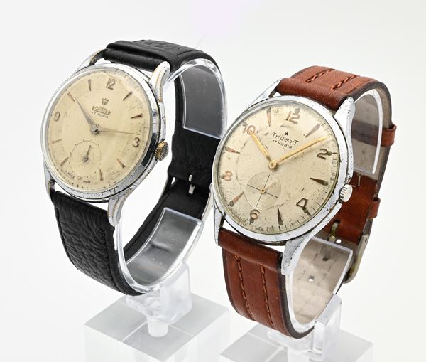 2 Orologi da polso a carica meccanica da uomo in metallo cromato con fondelli in acciaio 17 rubini: Thusyt e Roamer