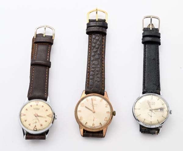 3 Orologi da polso a carica meccanica da uomo Antimagnetic: Ticin 6372 day-date 17 rubini; Rewell 52560 Incabloc Water protected; Durable 15 rubini 