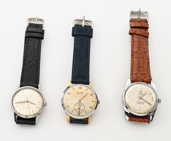 3 Orologi da polso a carica manuale da uomo, 17 rubini, in metallo cromato con fondelli in acciaio: E.R.C. e Dumai 6.10.111 Waterproof Antimagnetic Incabloc; Renair Wintex (placcato in oro giallo 10M)