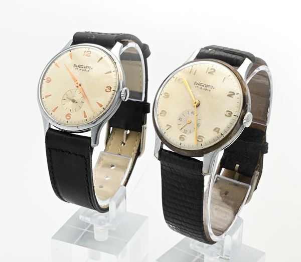 Berlin Watch 17 Rubis - 2 Orologi da polso a carica meccanica da uomo in metallo cromato con fondelli in acciaio