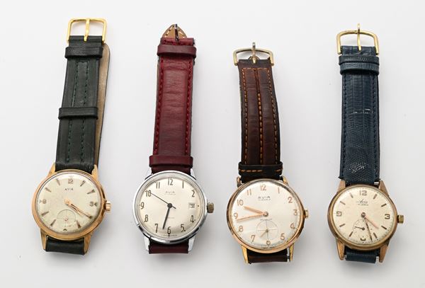 Avia - 4 Orologi da polso a carica manuale da uomo in metallo cromato e placcato in oro giallo con fondelli in acciaio